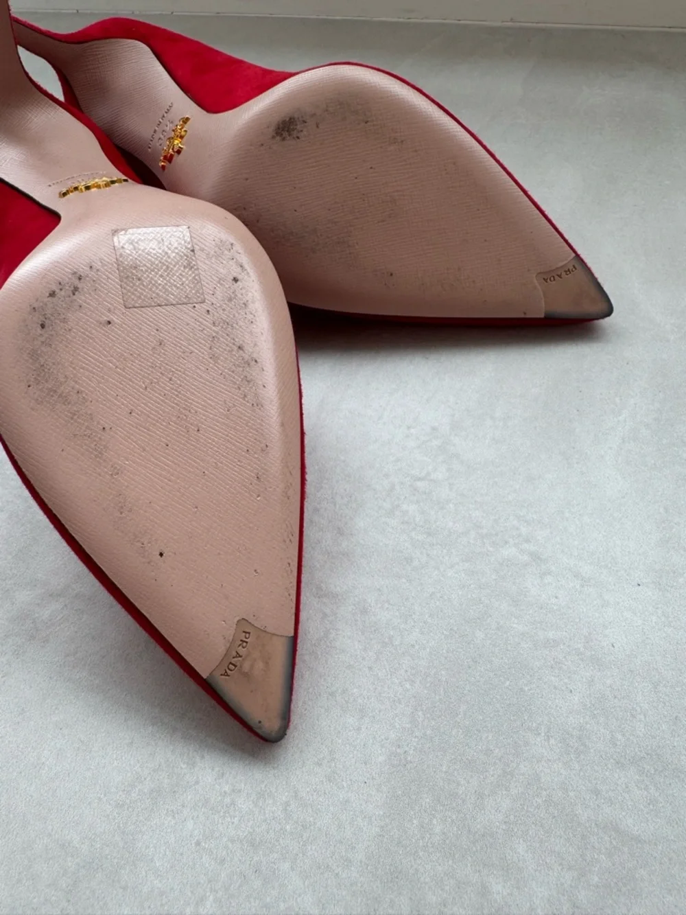 Prada Red Suede Pointed Toe Pumps
